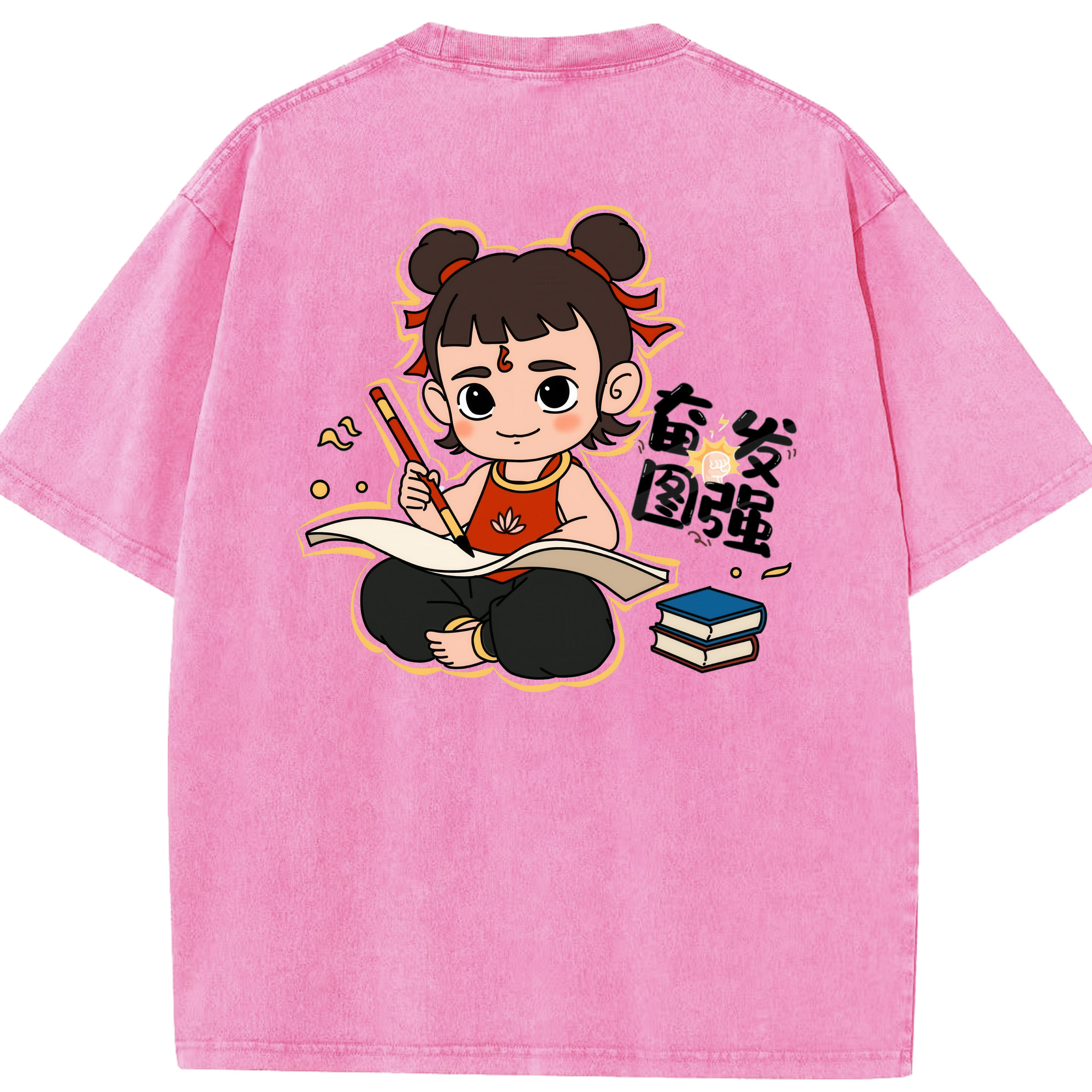 （画像用） Ne Zha 2 ナタ 魔童の大暴れ 綿100% ヴィンテージ風 半袖Tシャツ（背面プリント）